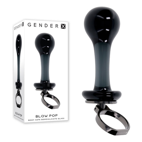 Gender X Glass Plug - Black 12.8 cm Glass Plug with Ring Pull