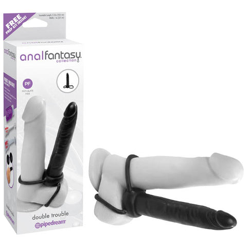 Double Trouble - Black 13.1 cm (5.25'') Anal Dong & Cock Ring